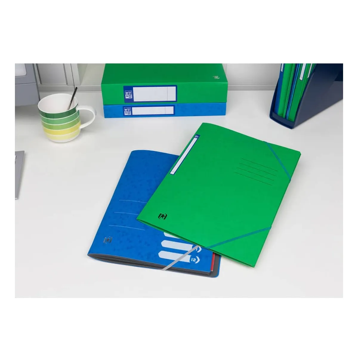OXFORD Eckspannmappe TOP FILE+ - A4, 390 g/qm, Karton, Gummizug, grün