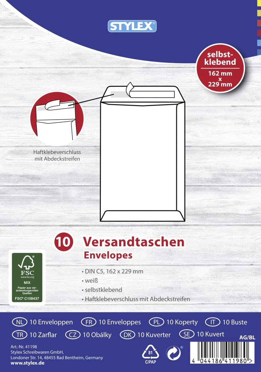 Stylex Versandtaschen, DIN C5, 10 Stück, FSC