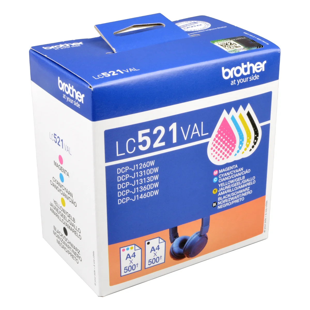 Brother Druckerpatronen MultiPack schwarz cyan magenta gelb 500 Seiten (LC-521VAL)