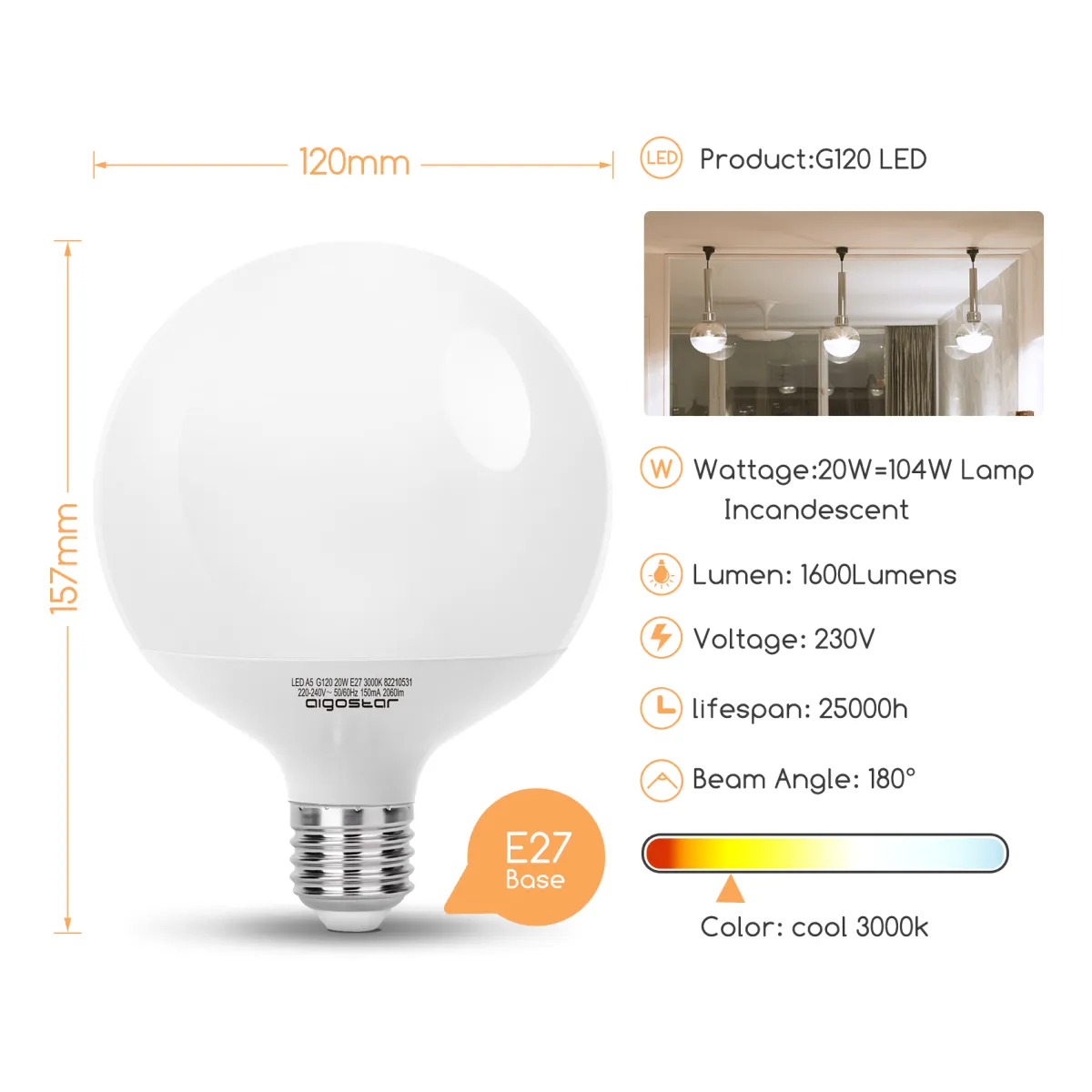 Aigostar LED 'Globe', 20W, E27