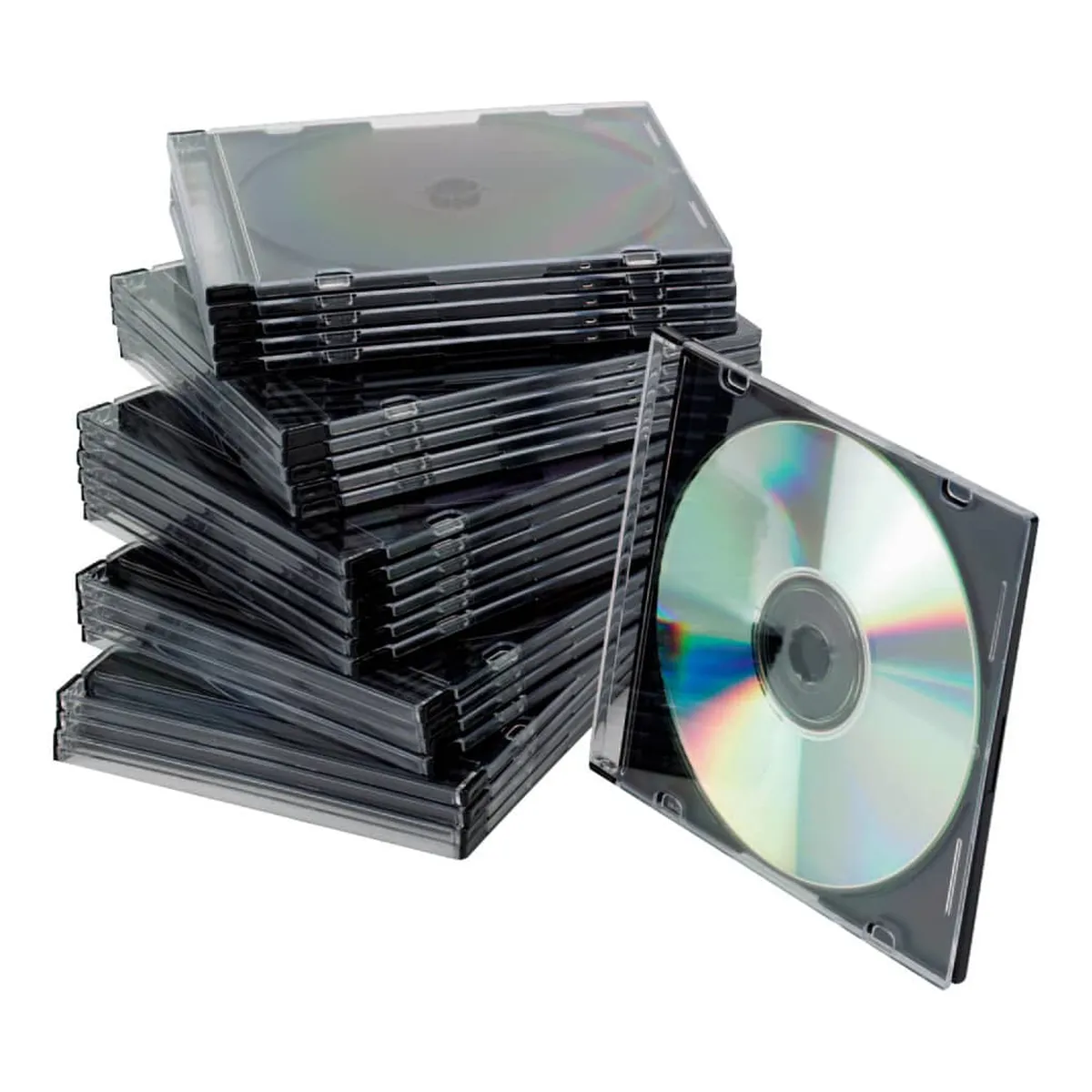 Q-Connect CD-Boxen Standard - Slim Line für 1 CD/DVD, transparent/schwarz, Packung mit 25 Stück