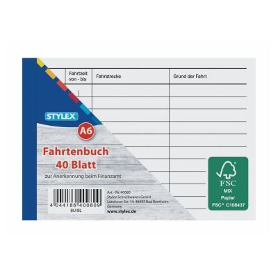 Fahrtenbuch, DIN A6, 40 Blatt, FSC