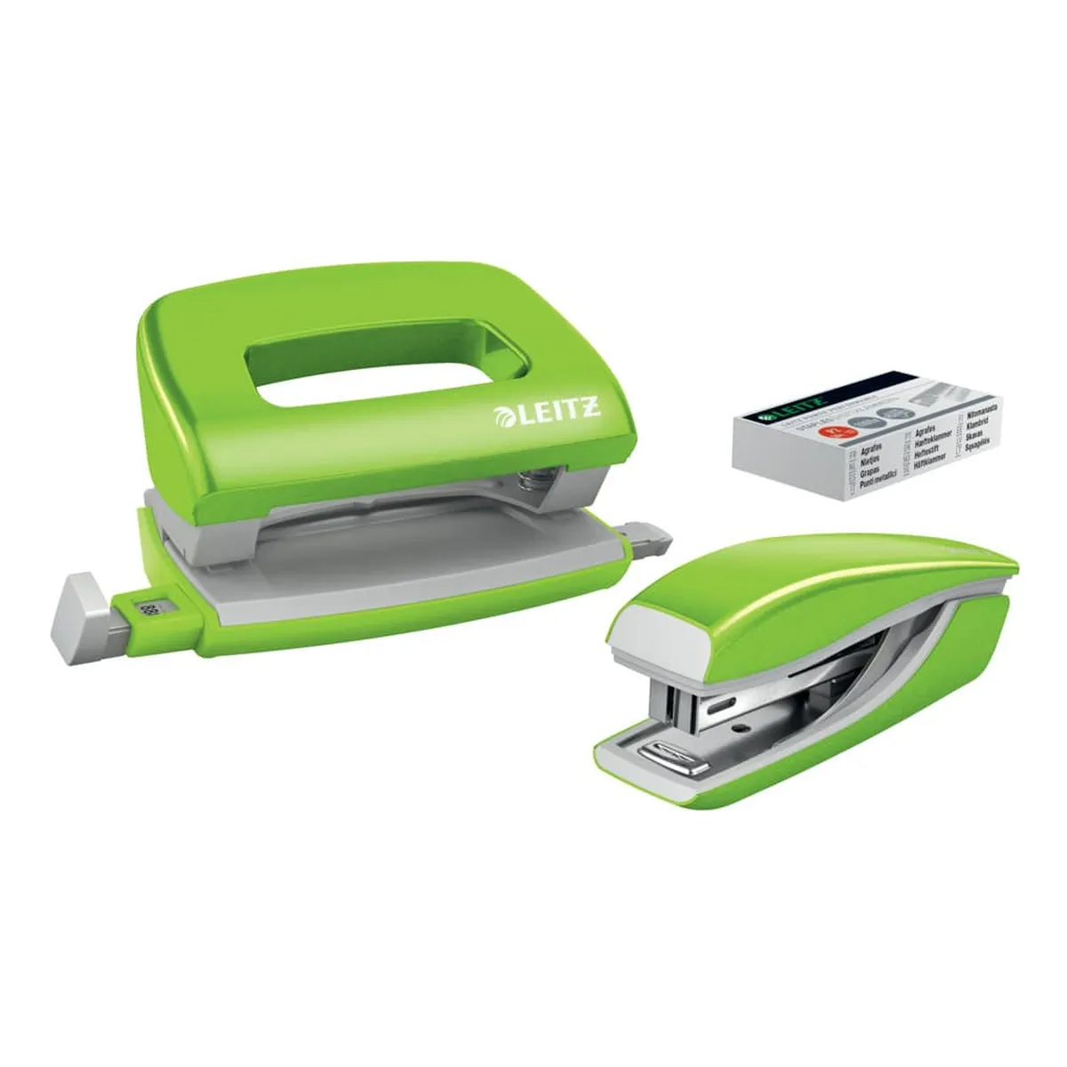 Leitz Set Mini Locher Heftgerät NeXXt WOW - grün metallic