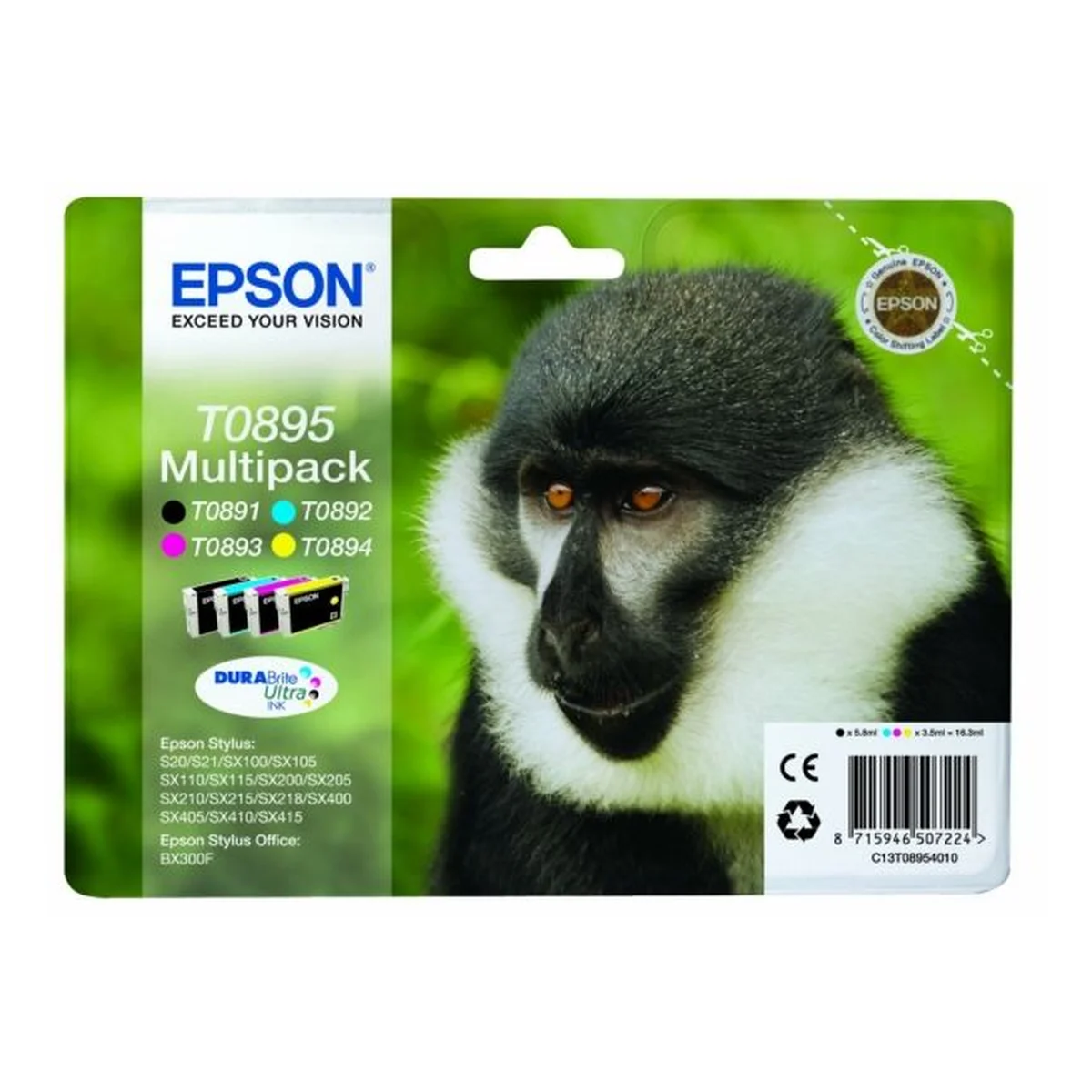 Druckerpatronen MultiPack Epson T0895 schwarz cyan magenta gelb 16,3 ml (C13T08954011)