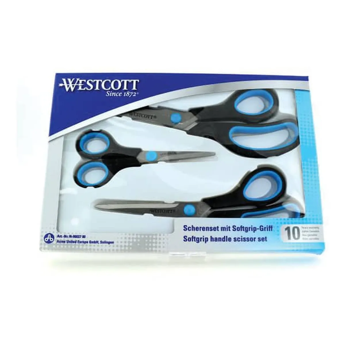 WESTCOTT Scherenset Easy Grip - rostfrei, spitz, 3tlg, blau/schwarz