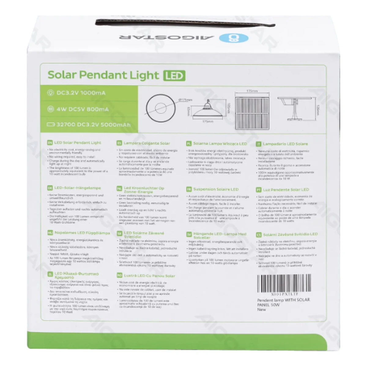 Aigostar LED Solar Hängeleuchte 50W