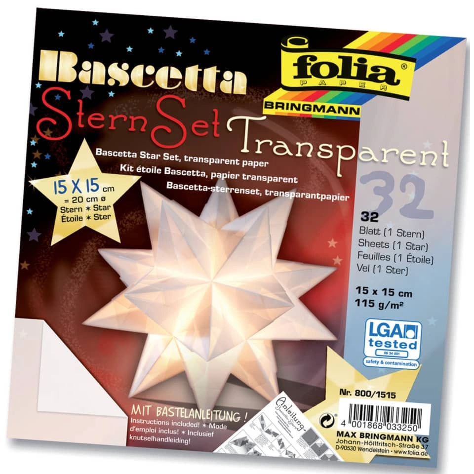 Folia Bascetta Stern - weiß, transparent, Ø 20 cm