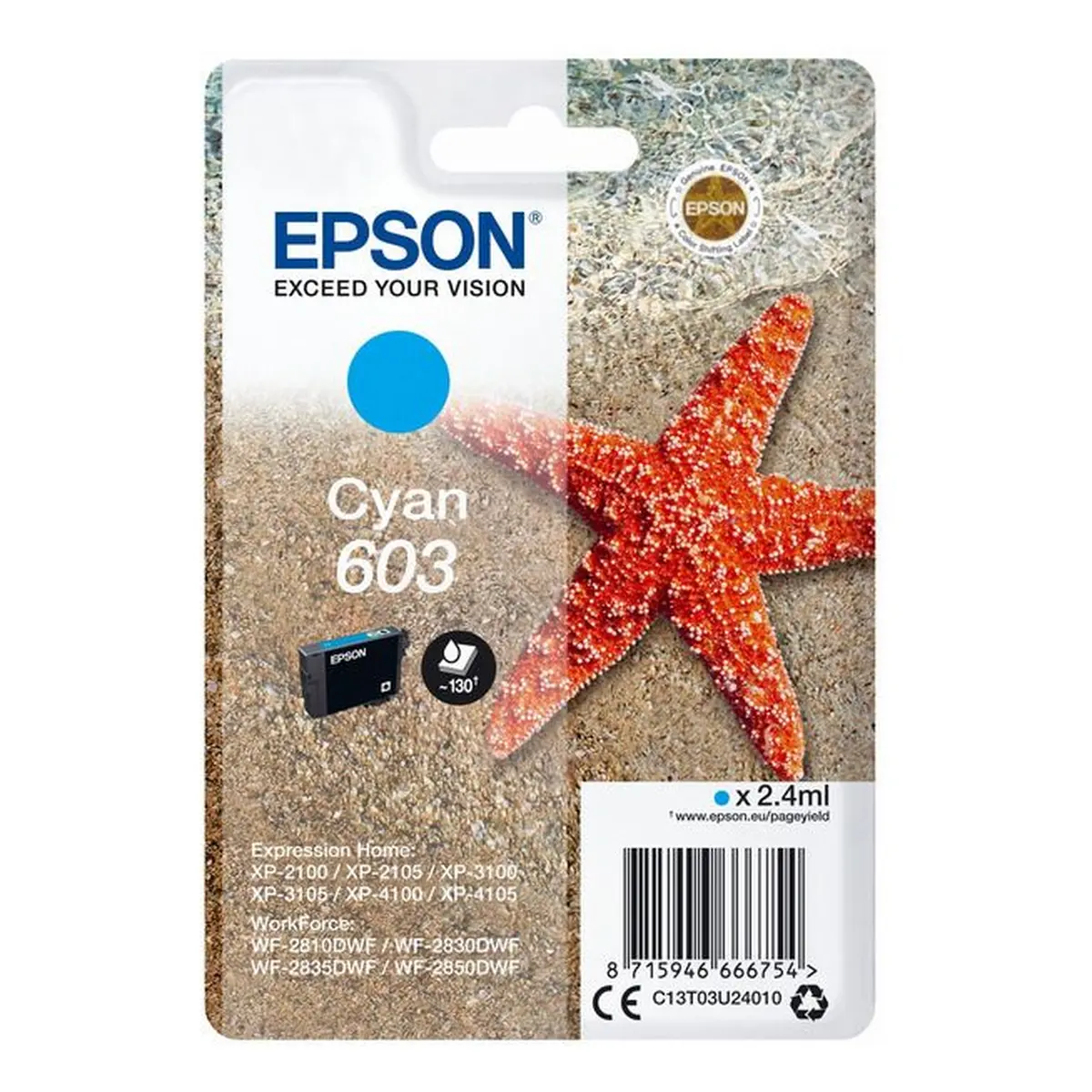 Druckerpatrone Epson 603 cyan 2,4 ml | 130 Seiten (C13T03U24010)