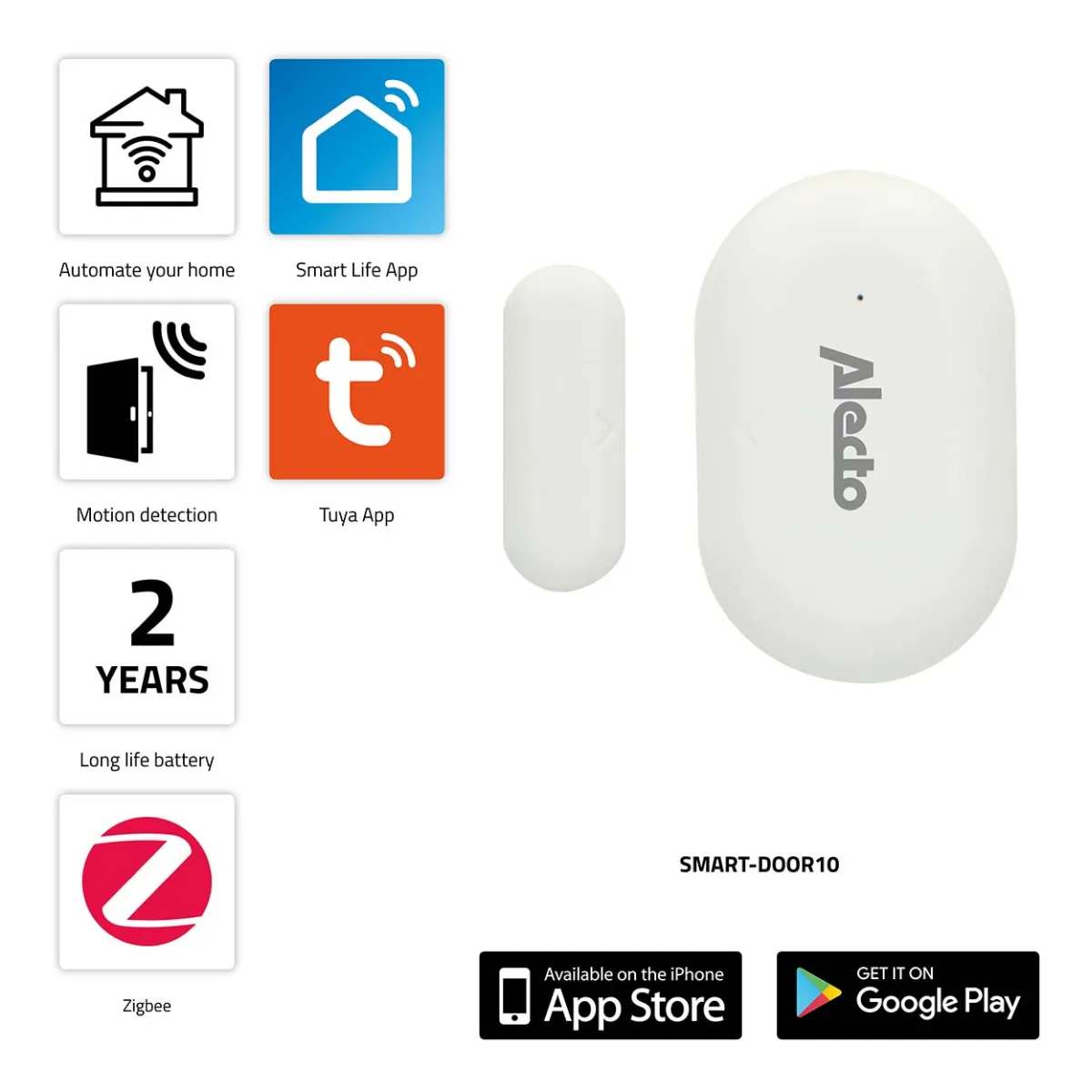 Alecto SMART-DOOR10 Smarter Zigbee Tür-/Fensterkontaktsensor