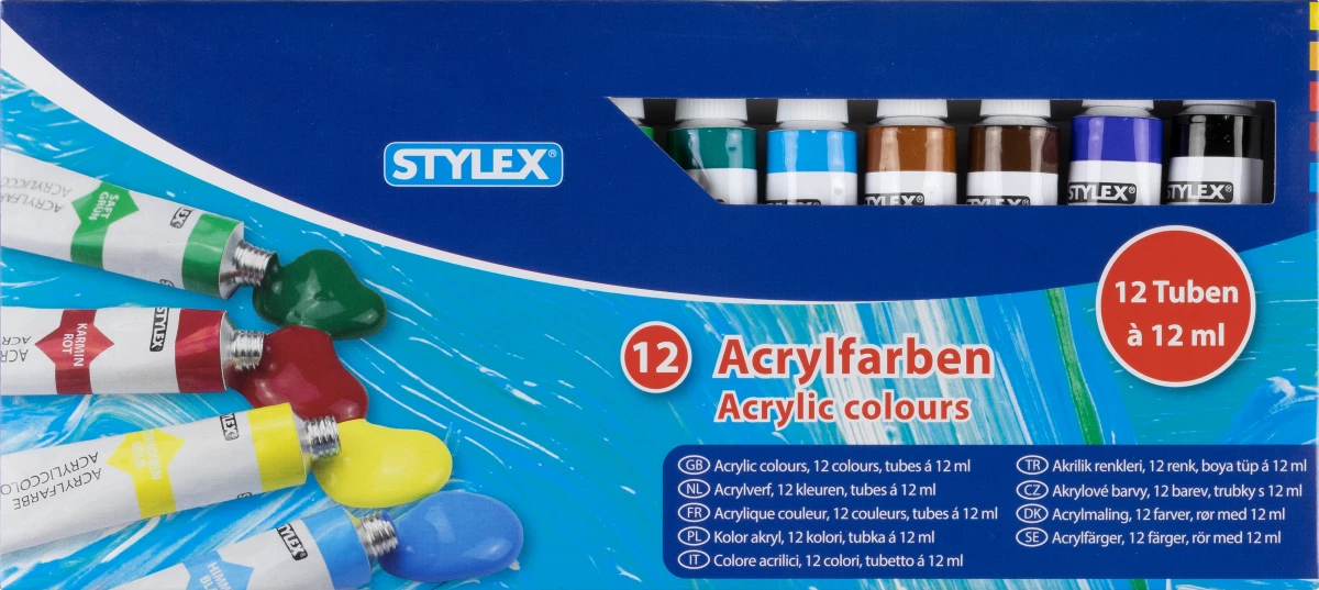 Stylex Acrylfarbe, 12 Tuben à 12 ml