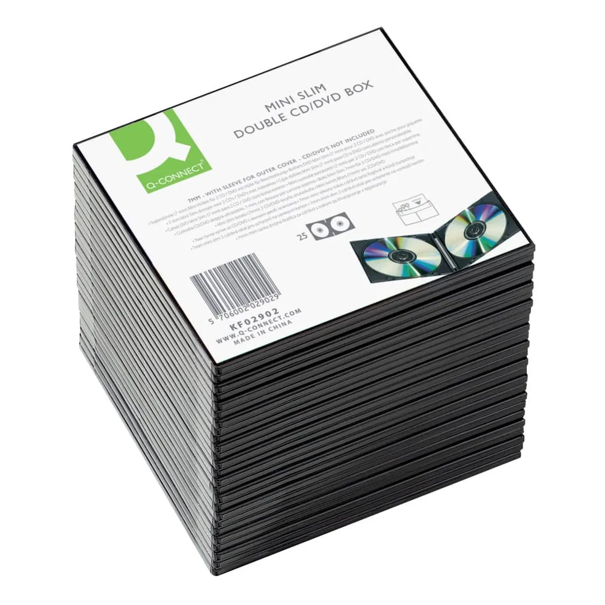 Q-Connect CD-Boxen Standard - Slim Line für 1 CD/DVD, transparent/schwarz, Packung mit 25 Stück