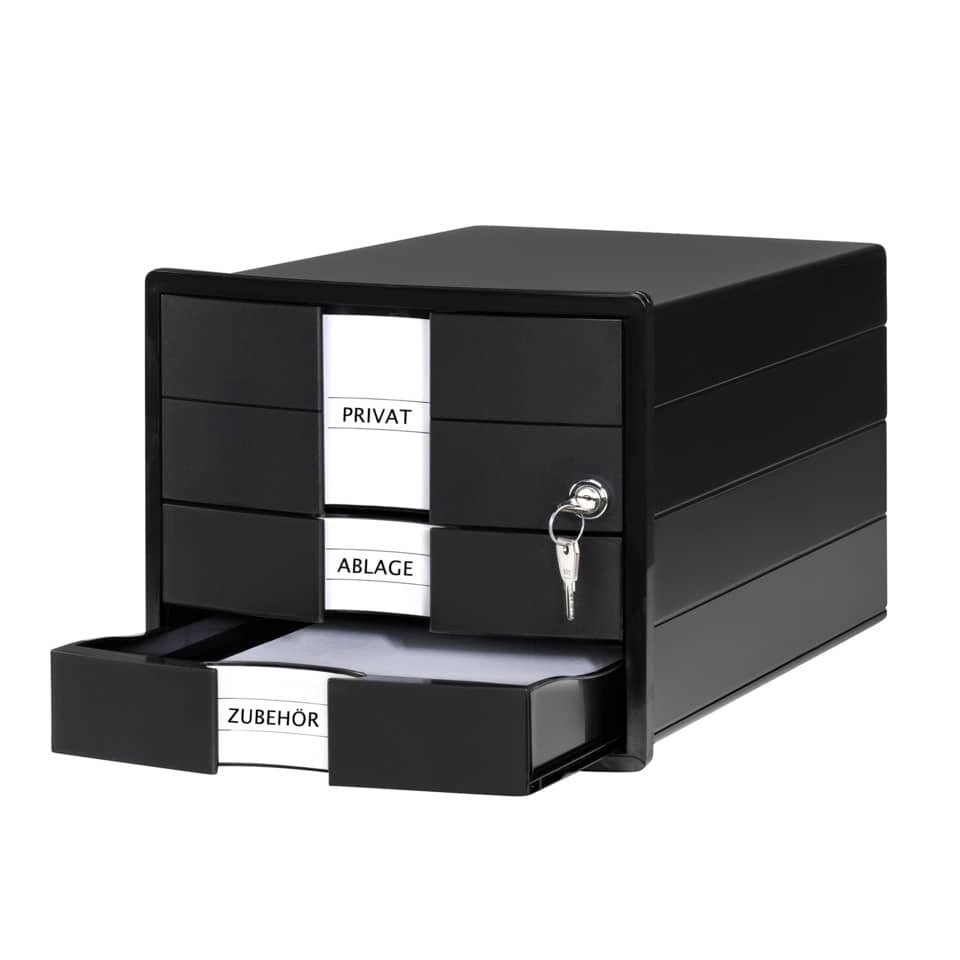 Schubladenbox IMPULS - A4/C4, 3 geschlossene Schubladen, inkl. Einsatz + Schloss, schwarz