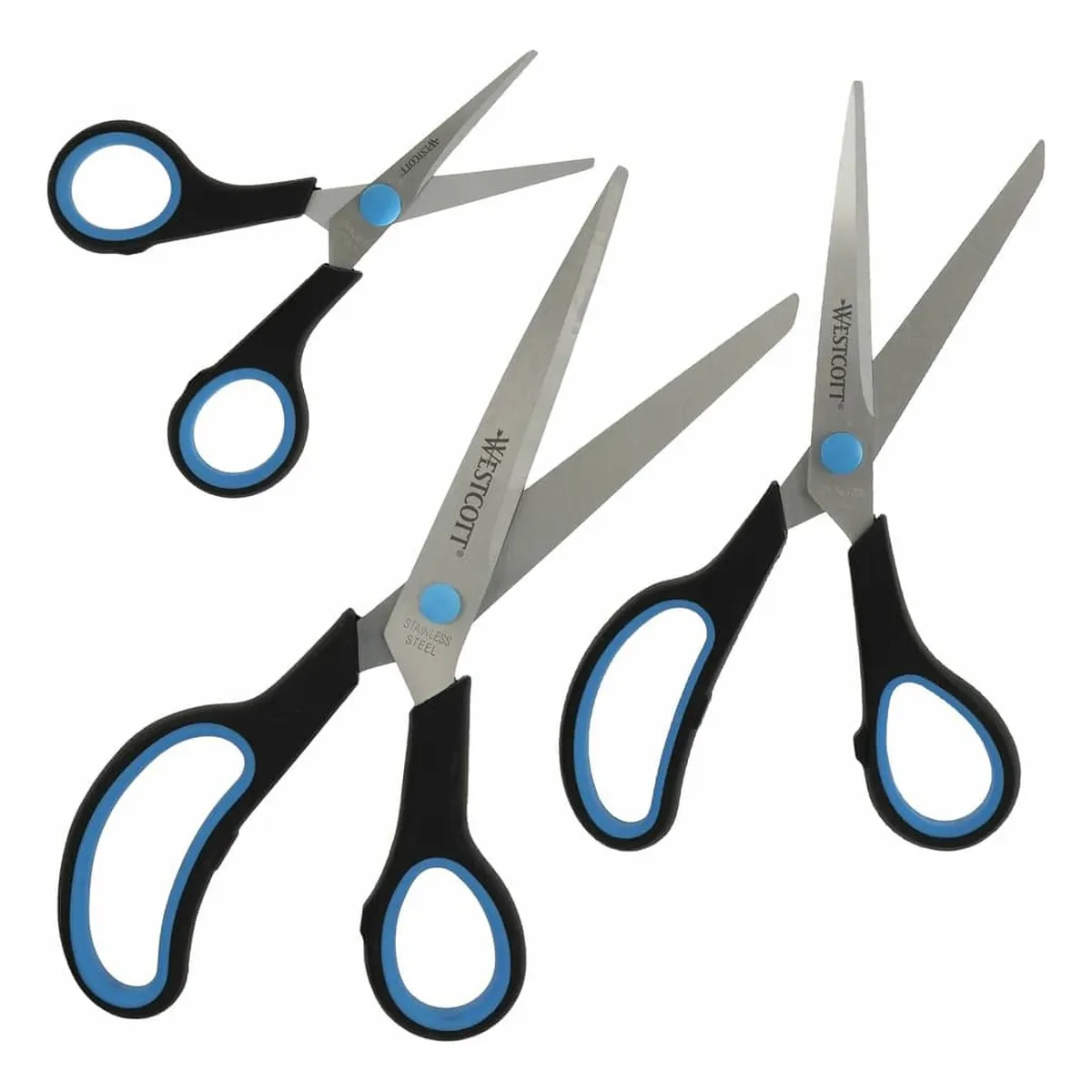 WESTCOTT Scherenset Easy Grip - rostfrei, spitz, 3tlg, blau/schwarz