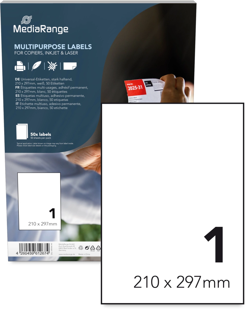 MediaRange Universal-Etiketten, A4, 50 Stück