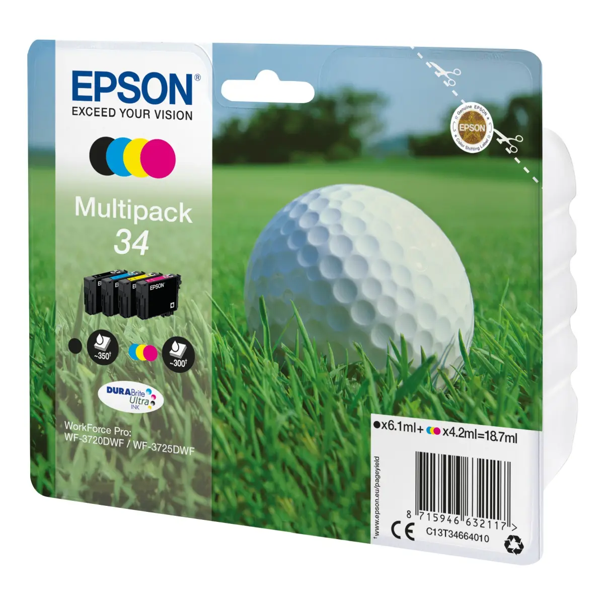 Druckerpatronen MultiPack Epson 34 schwarz cyan magenta gelb 18,7 ml (C13T34664010)