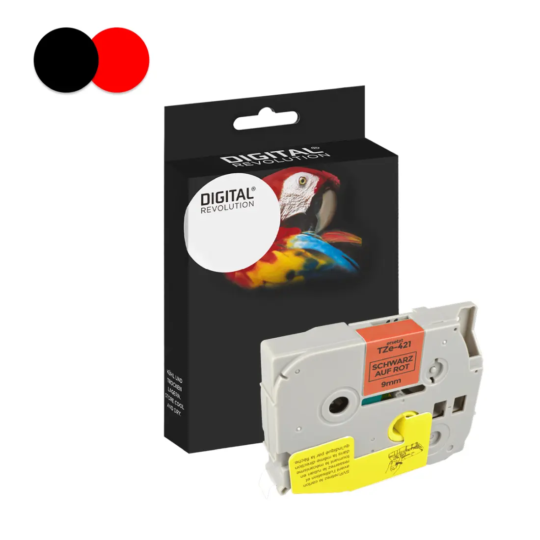 Schriftband TZE-421 schwarz auf rot 9 mm