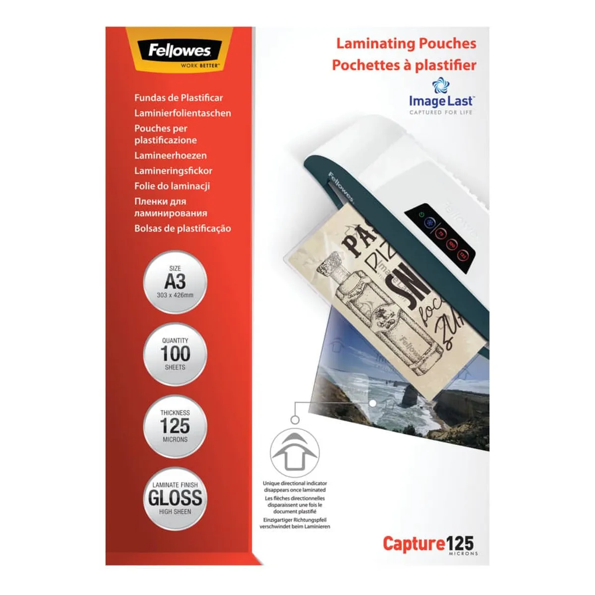 Fellowes Laminierfolie Capture - A3, glänzend, 125 mym, 100 Stück