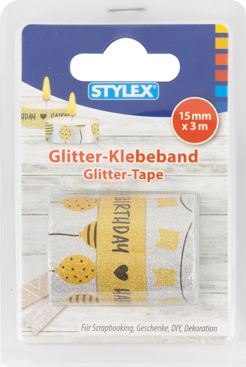 Deko-Klebeband 'Glitter', 3 Rollen, 15 mm x 3 m