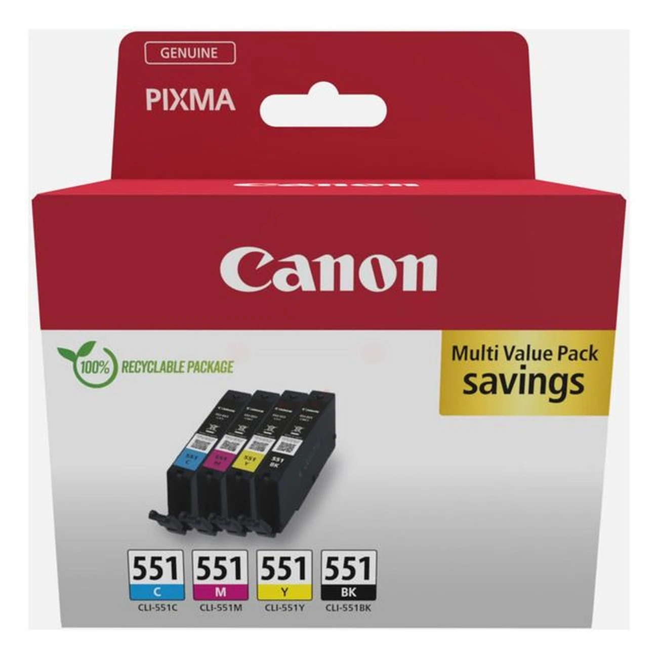 Druckerpatronen MultiPack Canon CLI-551 schwarz cyan magenta gelb 28 ml | 1.795/332/319/344 Seiten (6509B009)