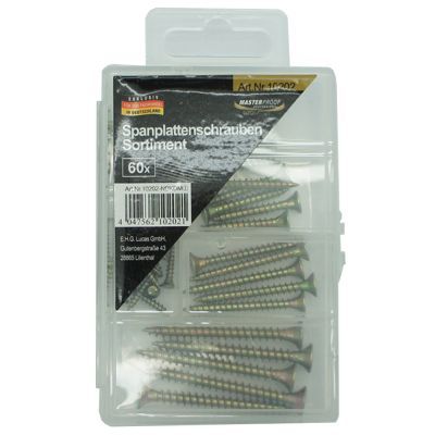 Masterproof Spanplattenschrauben-Sortiment 60-teilig
