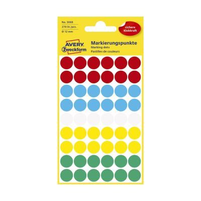3088 Markierungspunkte - Ø 12 mm, 5 Blatt/270 Etiketten, farbig sortiert