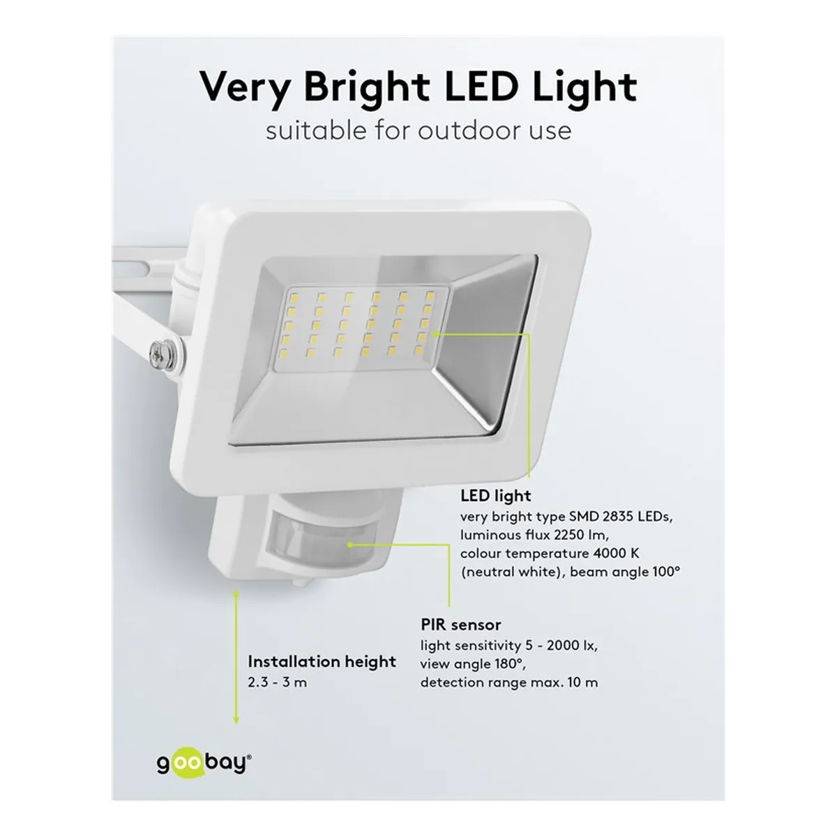 Goobay LED-Außenstrahler, 30 W, mit Bewegungsmelder