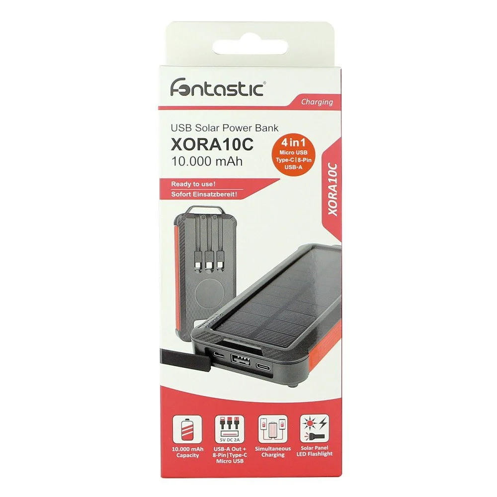Fontastic Solar Power Bank 10.000mAh integriertes Ladekabel