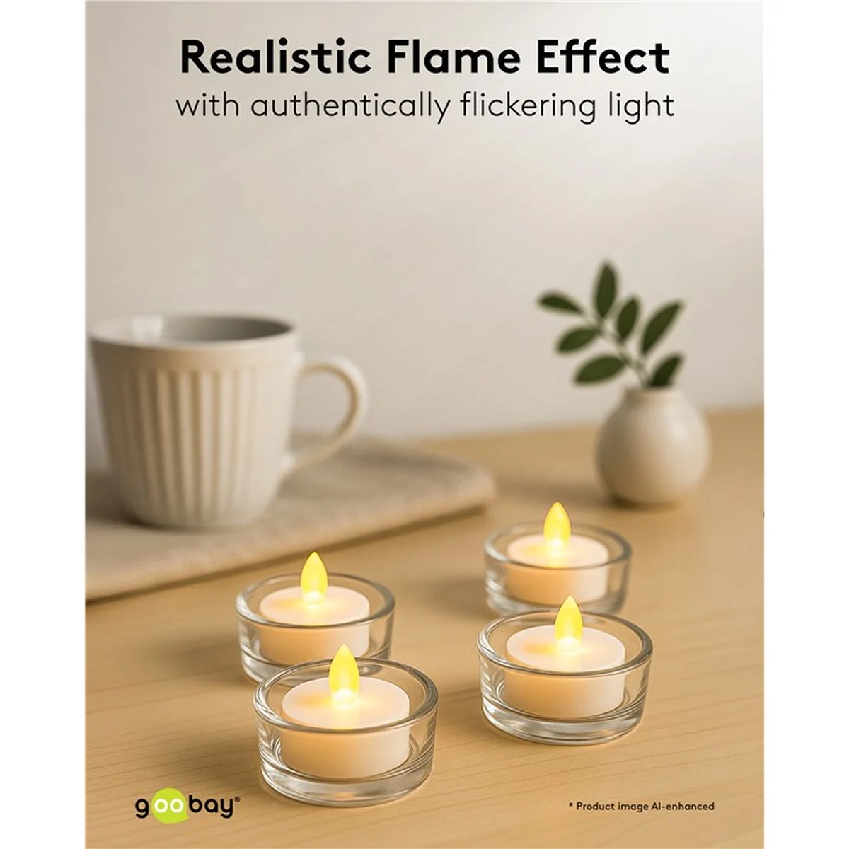 Goobay 4er-Set LED-Teelichter mit Timer, weiß