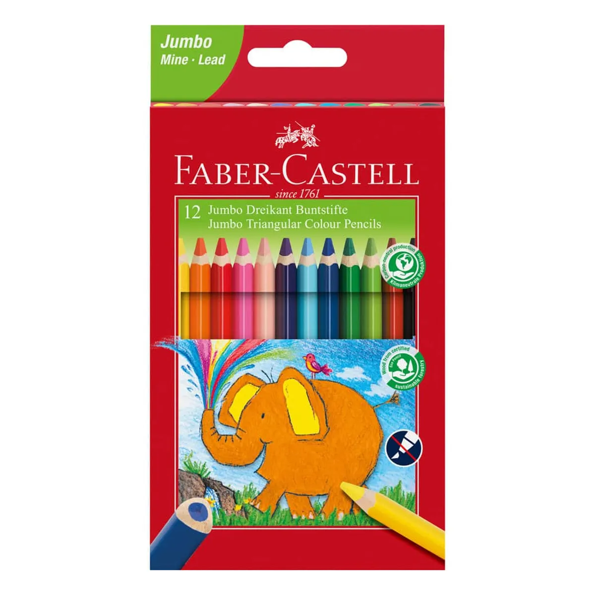 Faber-Castell Buntstift Jumbo Dreikantform - 12 Farben sortiert, Kartonetui