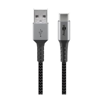USB-C™ auf USB-A Textilkabel mit Metallsteckern (space grau/silber) 0,5 m