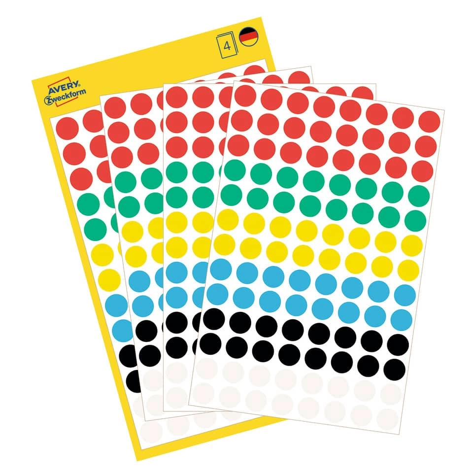 3090 Markierungspunkte - Ø 8 mm, 4 Blatt/416 Etiketten, farbig sortiert