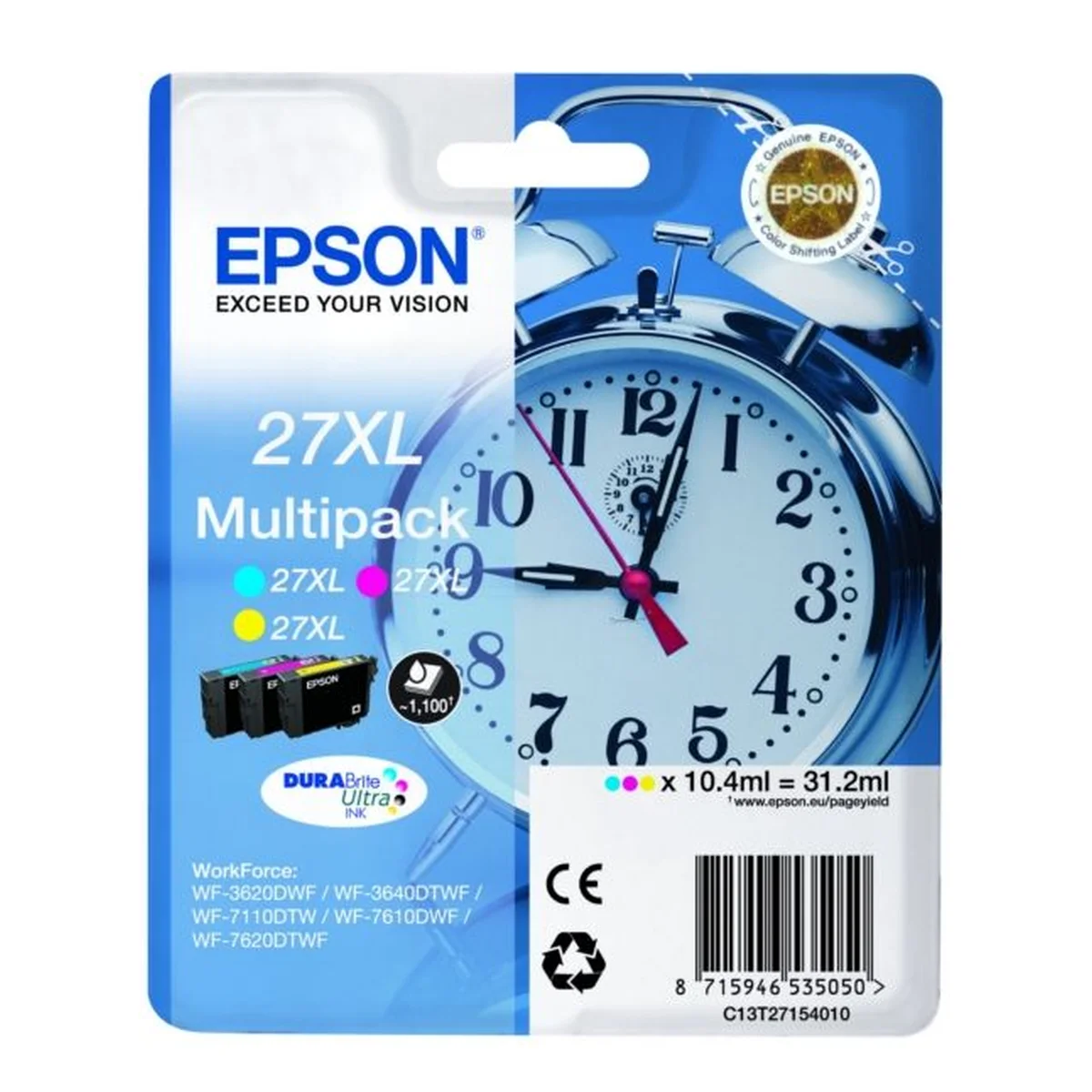 Druckerpatronen MultiPack Epson 27XL cyan magenta gelb 31,2 ml | 1.100 Seiten (C13T27154010)