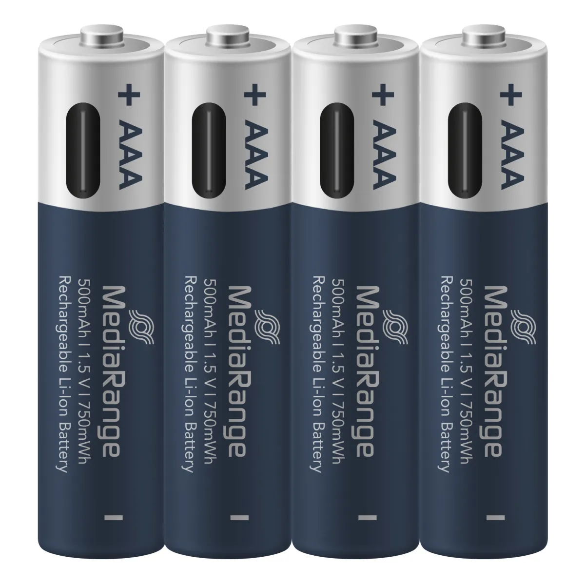 MediaRange wiederaufladbare USB-C Li-Ion Batterien, Micro AAA I 1.5V I 500mAh, 4-Pack