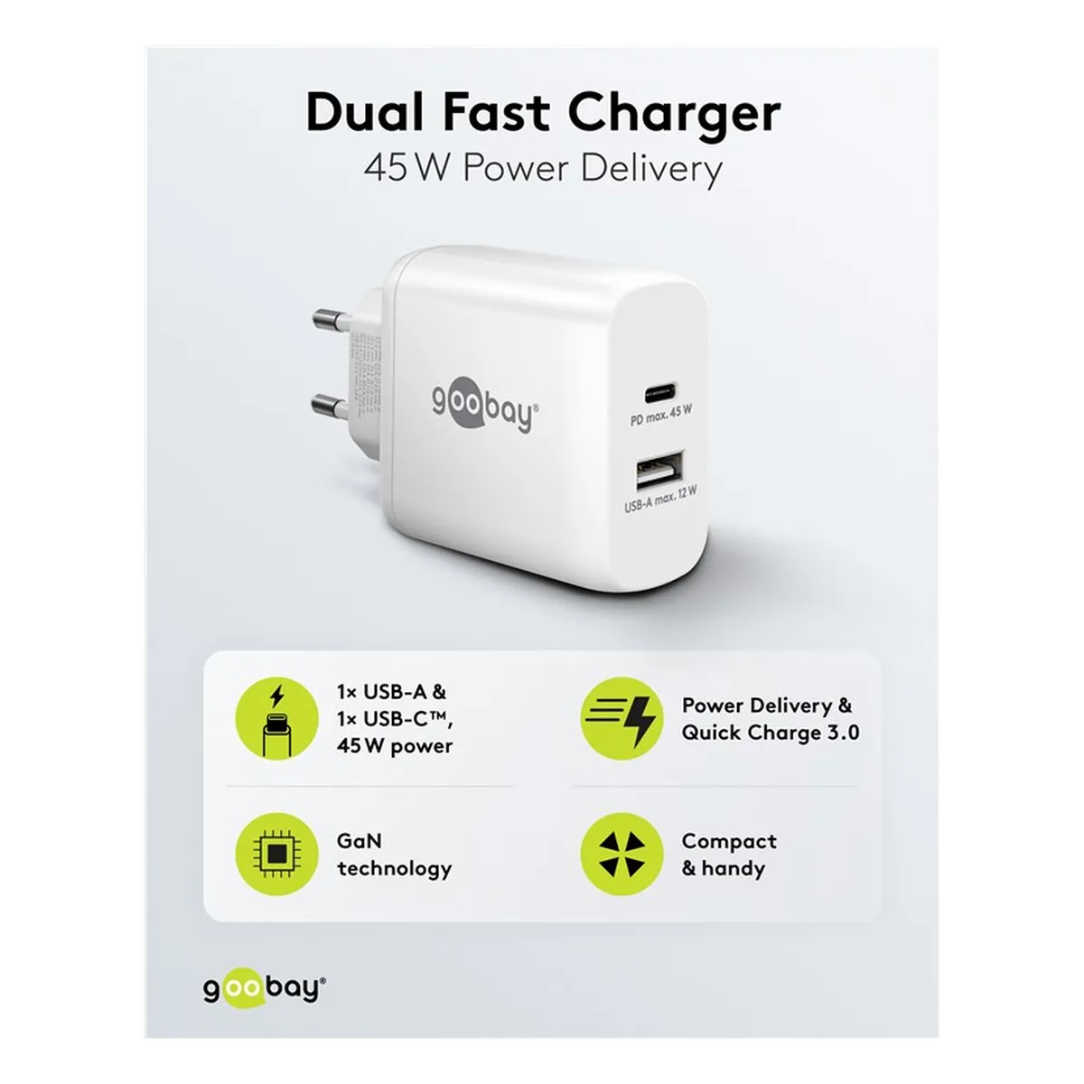 Goobay Dual-USB-Schnellladegerät PD/QC (45 W) weiß